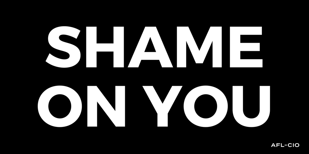 AFLCIO's tweet photo. Shame on @HouseGOP for passing a job-killing tax plan that gives tax breaks to millionaires on the backs of working people! #GOPTaxBill #ThursdayThoughts https://t.co/lsqc6lfaPu