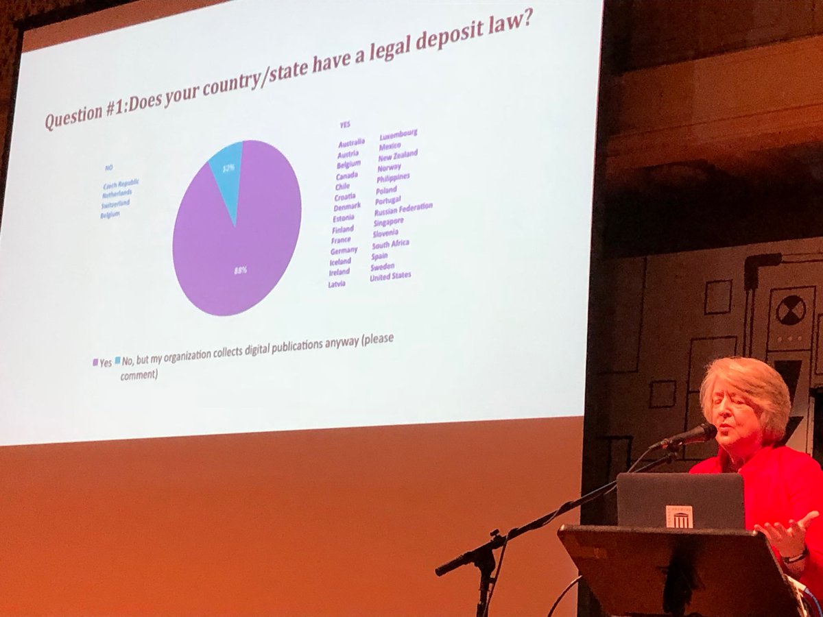 shawnmjones's tweet photo. Dorothy Carner presents a survey about legal deposit laws around the world - Thanks to all institutions and organizations that contributed! #DTMH2017 https://t.co/EVTpiMYKv8