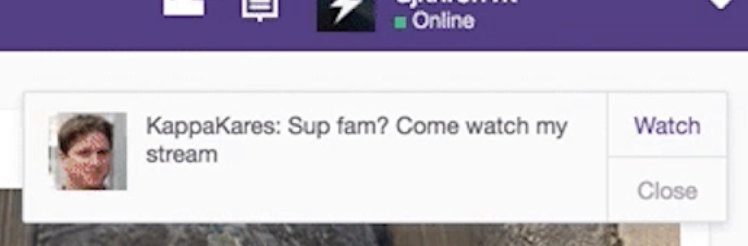 Теперь уведомления о начале трансляций будут выглядеть так, как вам хочется.

Вместо обыденного «[ваше имя] начинает трансляцию…», ваши зрители получат оповещения вроде «Че как? Го смотреть мой стрим!»

cis.blog.twitch.tv/custom-go-live…