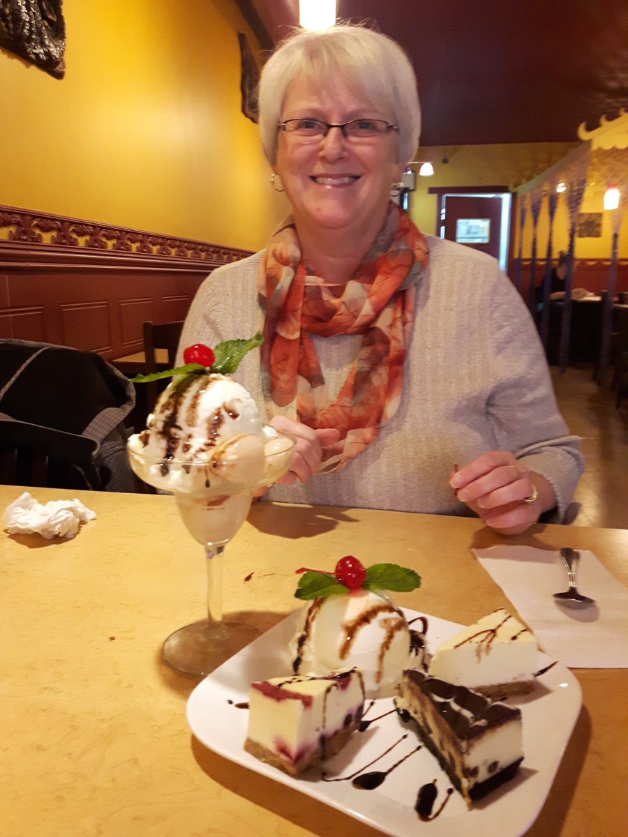 GreatVillageTea's tweet photo. Always #taketimeforfriends. After more than 2 years of #getaroundtoit we finally got together for lunch..and look what we had for dessert. #SahlaThai restaurant #Truro #NovaScotia. https://t.co/nnwKyPUi58