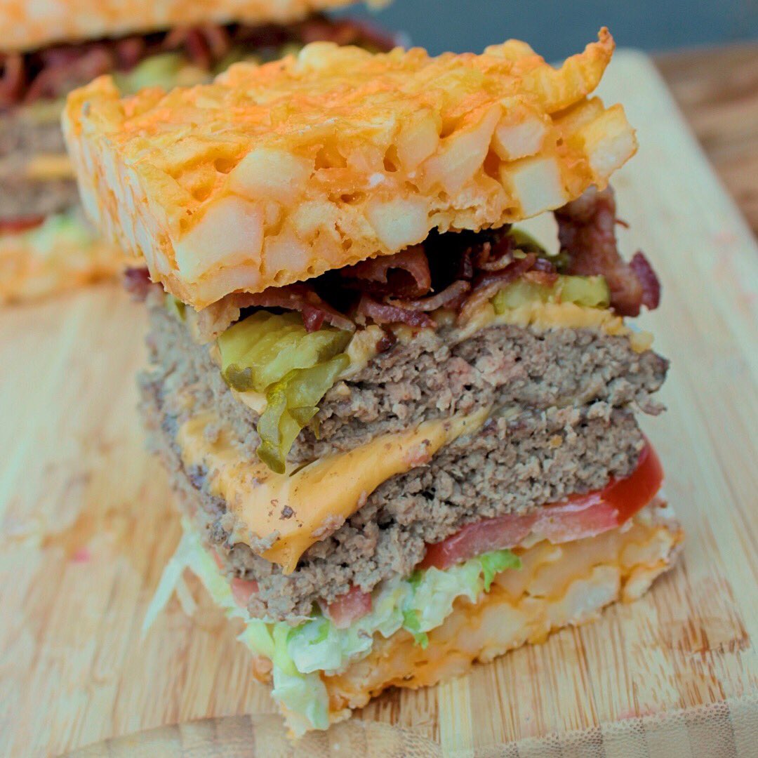 TheVulgarChef's tweet photo. @CookOffthemovie comes out in theaters &amp; on demand tomorrow so I made a giant french fry bun’d burger to celebrate.
https://t.co/djlZJz5POK https://t.co/Hvh00VQ7Y9