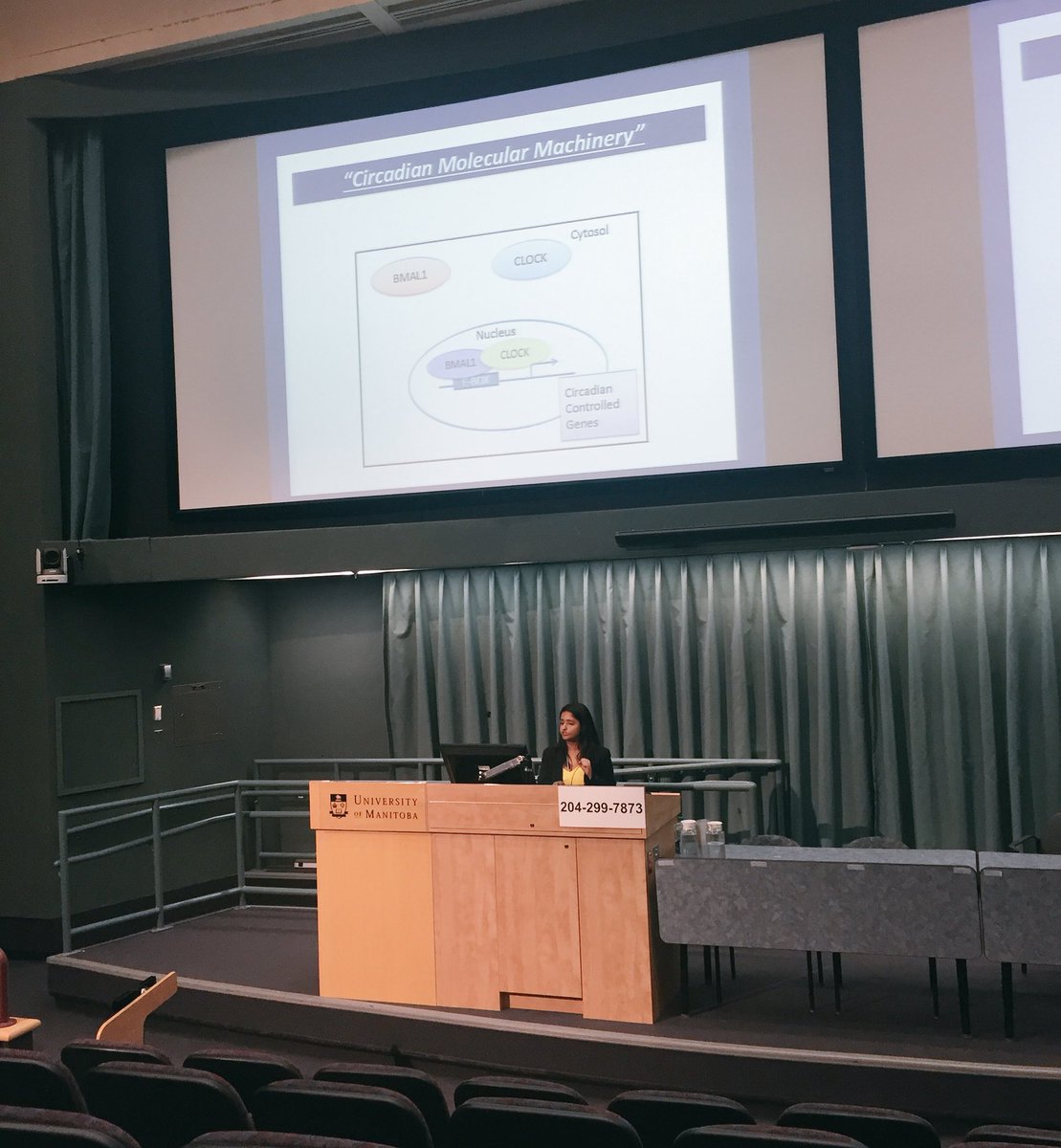 WMughal_PhD's tweet photo. Awesome Oral Presentation by fellow @DREAM_trainees @Niveditaseshad2 on circadian clocks and insulin secretion #dream2017 great seeing this exciting project and pump analogy from the @chrisadoucette Lab RT @CHRIManitoba https://t.co/MgEszppoWm