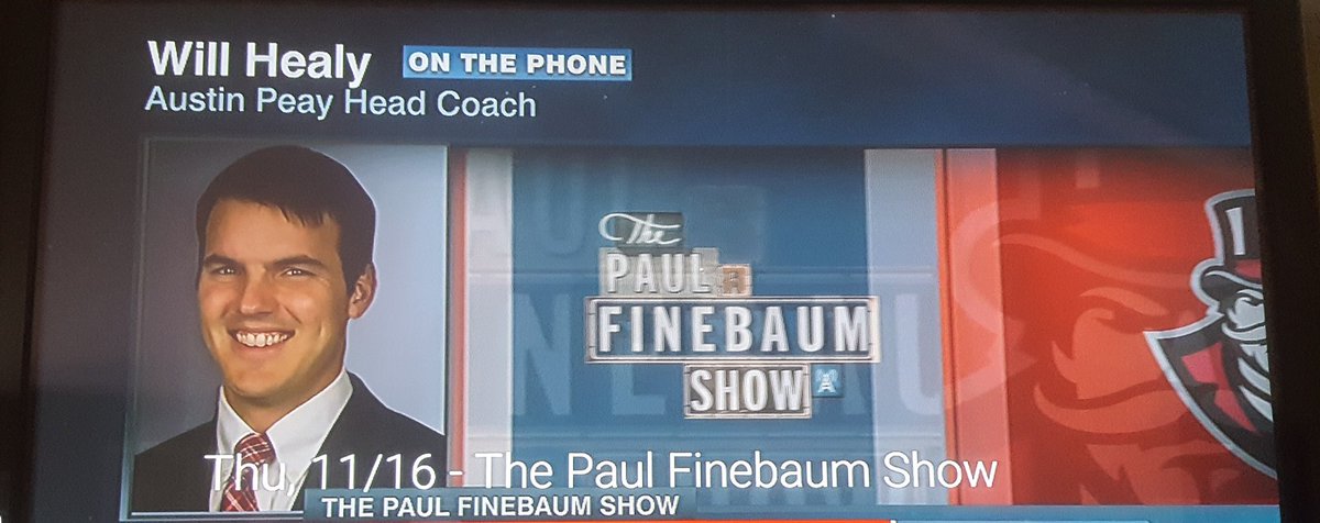AKappasigma238's tweet photo. So amazing to see my alma mater on the Paul Finebaum show!!!!! Way to go coach Healy!!! #APSU #LETSGOPEAY #HEALYHYPE https://t.co/7Zfcz0OtRp