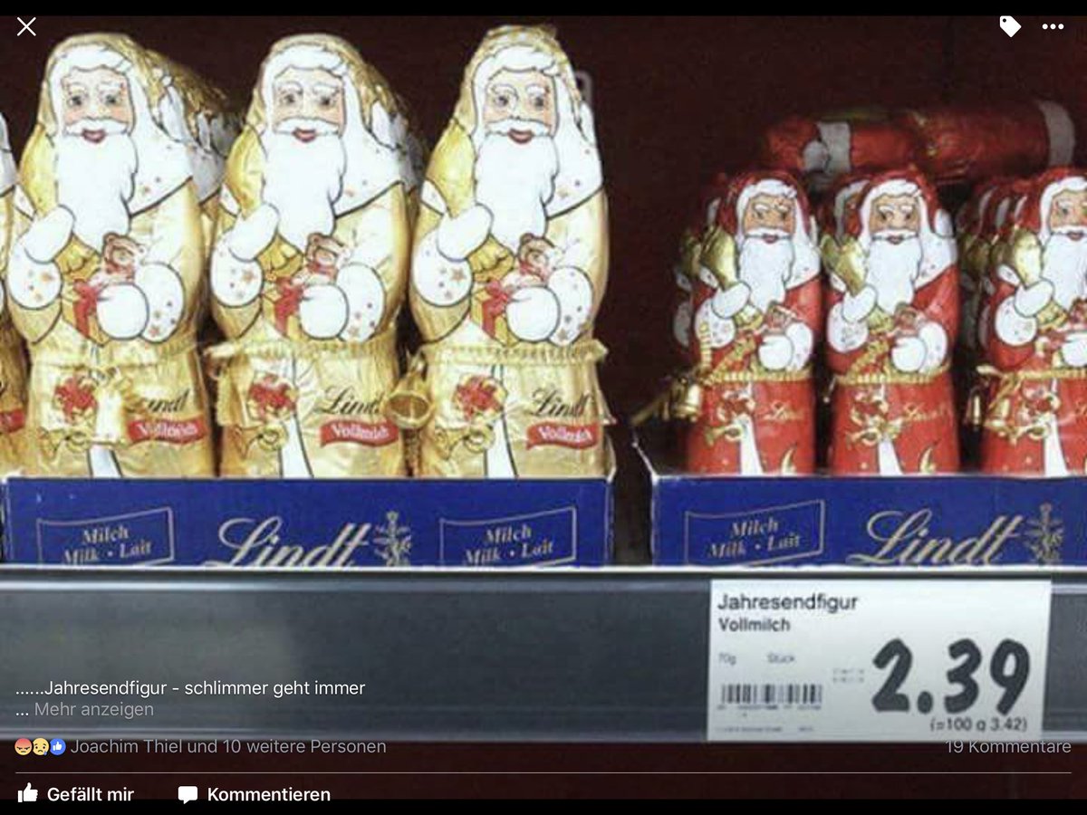 SteinbachErika's tweet photo. Aha, keine Weihnachtsmänner mehr, sondern Jahresendfiguren. 
‼️Firma Lindt, nein danke‼️ https://t.co/wDLbG17sbO