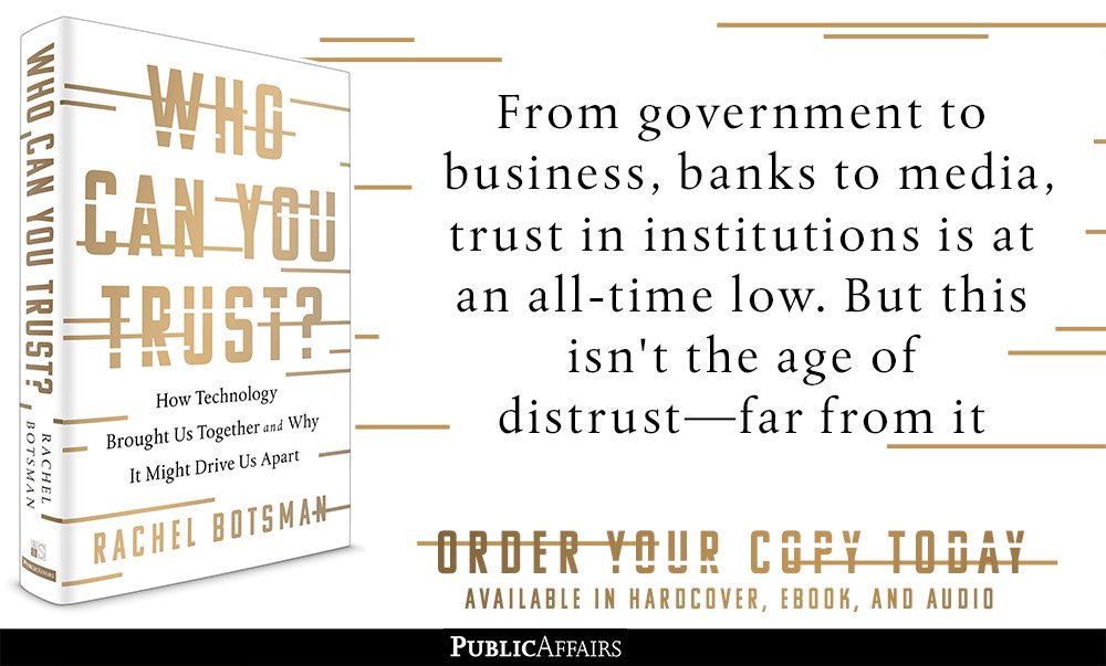 public_affairs's tweet image. #HappyPubWeek to #WhoCanYouTrust by @rachelbotsman. 

Far from it indeed. Learn more about #distributedtrust in this must-read book on #tech and #trust.

bddy.me/2za7Z83