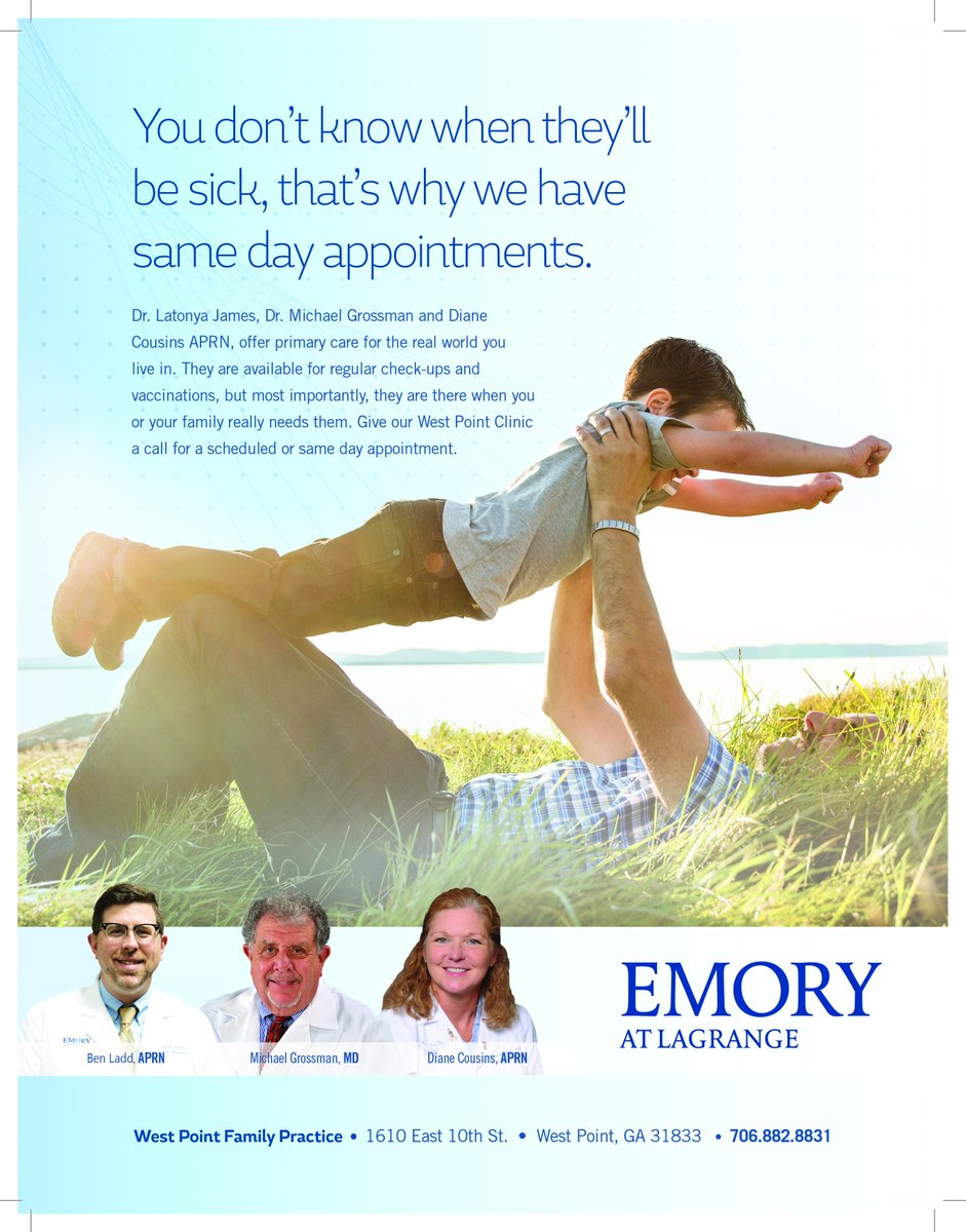 Our providers are available for regular check-ups and vaccinations, but most importantly, they are there when you or your family need them. With same day appointments, the West Point team is always working to serve the community it treasures. Experience the Emory difference today