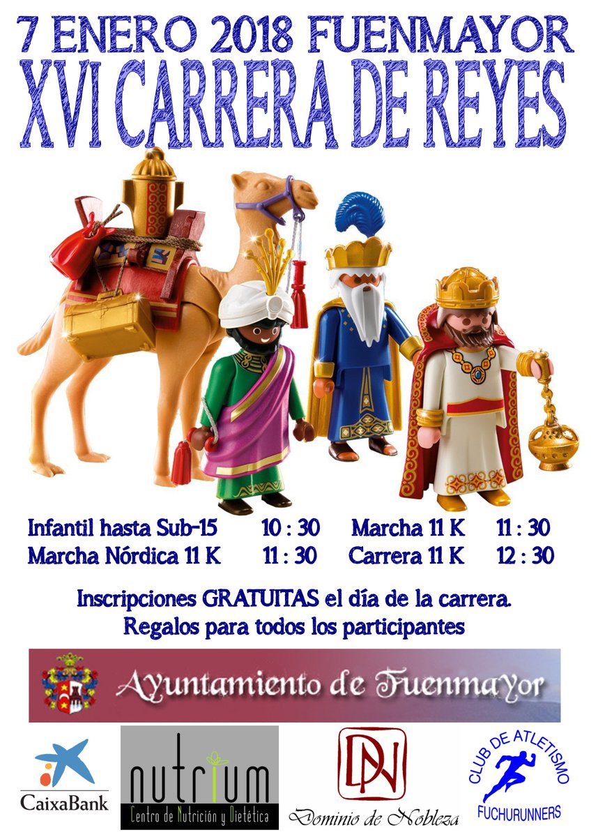 XVI Edición de la Carrera de Reyes. Carreras infantiles para diferentes edades. Marcha, nordic walking y carrera, todas 11K. Os esperamos!!