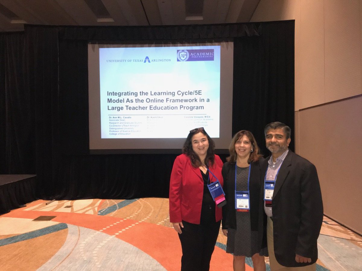 APartnerships's tweet photo. @kashifasdi and Caroline Vasquez were honored to co-present with Dr. Ann Cavallo from @utarlington today at #OLCAccelerate on the integration of the learning cycle 5E model as an online framework. #FacultyFirst @APCommons @OLCToday https://t.co/IBRrZMOsdB