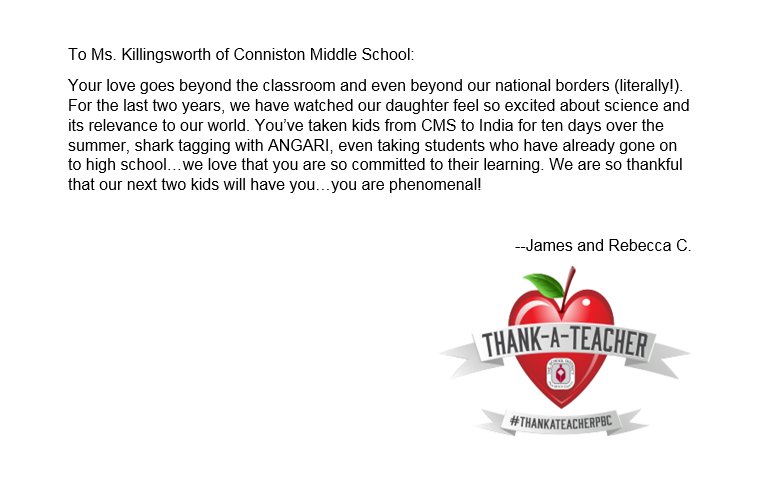 pbcsd's tweet photo. You inspire us, Mrs. K. Also, we'd love to join you on your next adventure. Just sayin'. #ThankATeacherPBC @ConnistonMiddle @westpalmbch @ANGARIocean https://t.co/iaIZlmY9Az