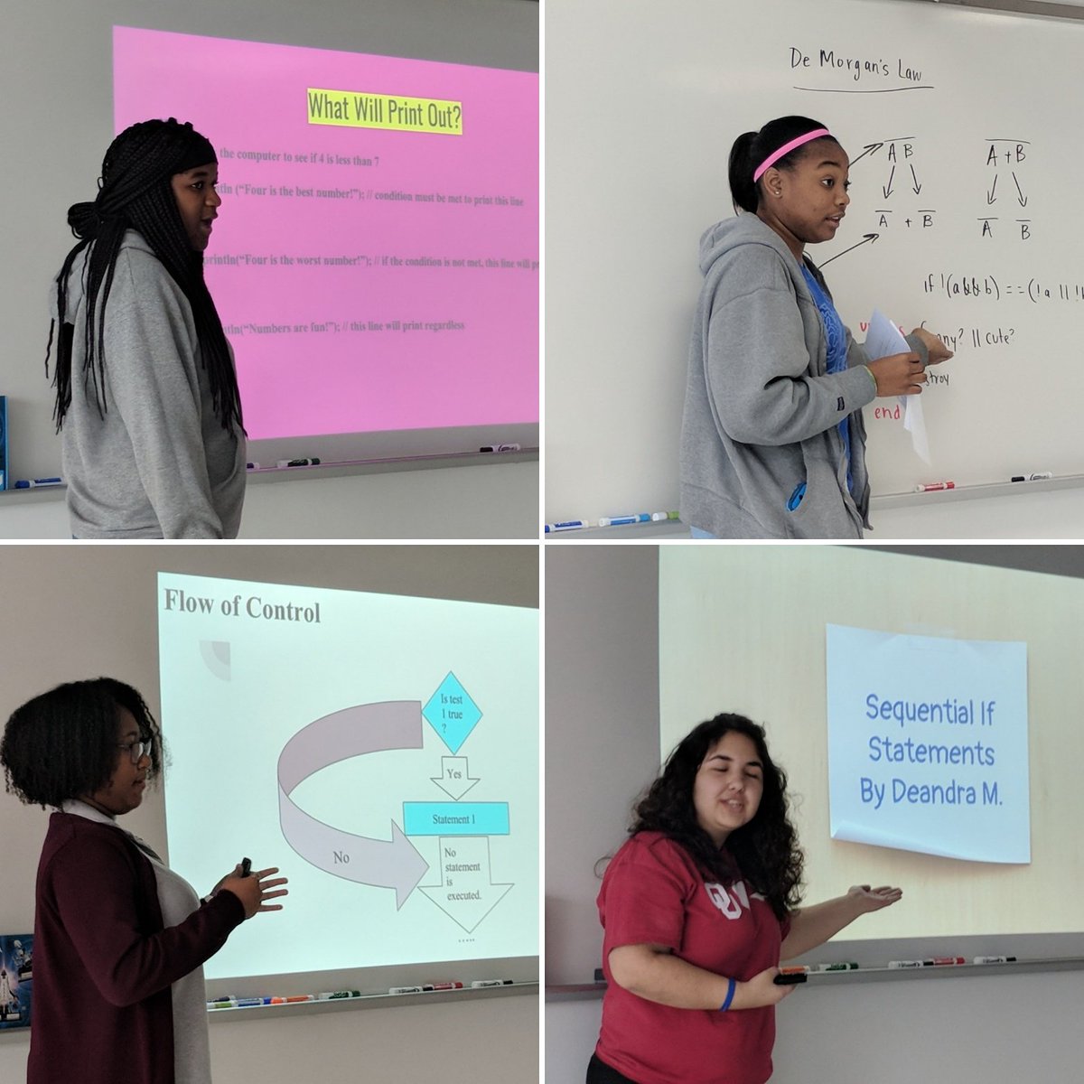 YWCPAHISD's tweet image. #YWCPASTEM students taught #APComputerScienceA lessons about conditionals today! #HISDecoded
