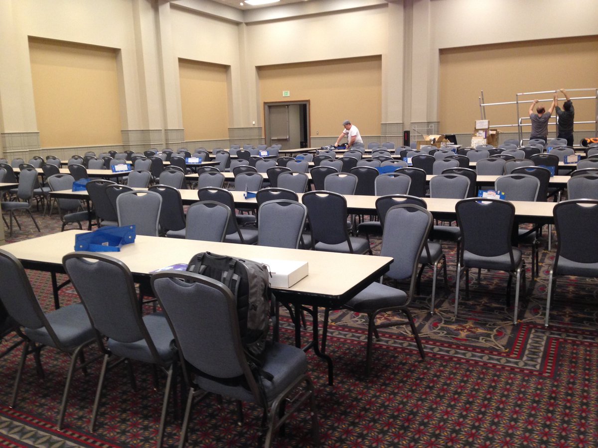 TheUnpub's tweet photo. Getting set-up in Alpha Build, Room 201a. Gonna be a great #Protozone #PAXUnplugged https://t.co/ccl39znQ4P