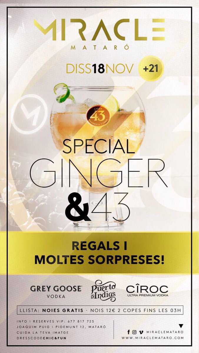 MiracleLlista's tweet photo. I dissabte festa de #licor43 i #ginger Molts regals i sorpreses!Apunta’t per llista aquí 📥 #miraclemataró #llistasky #llistaskymiracle #discotecamataró #maresme #canviemlanit #gentmaca https://t.co/RW1n4XsV23