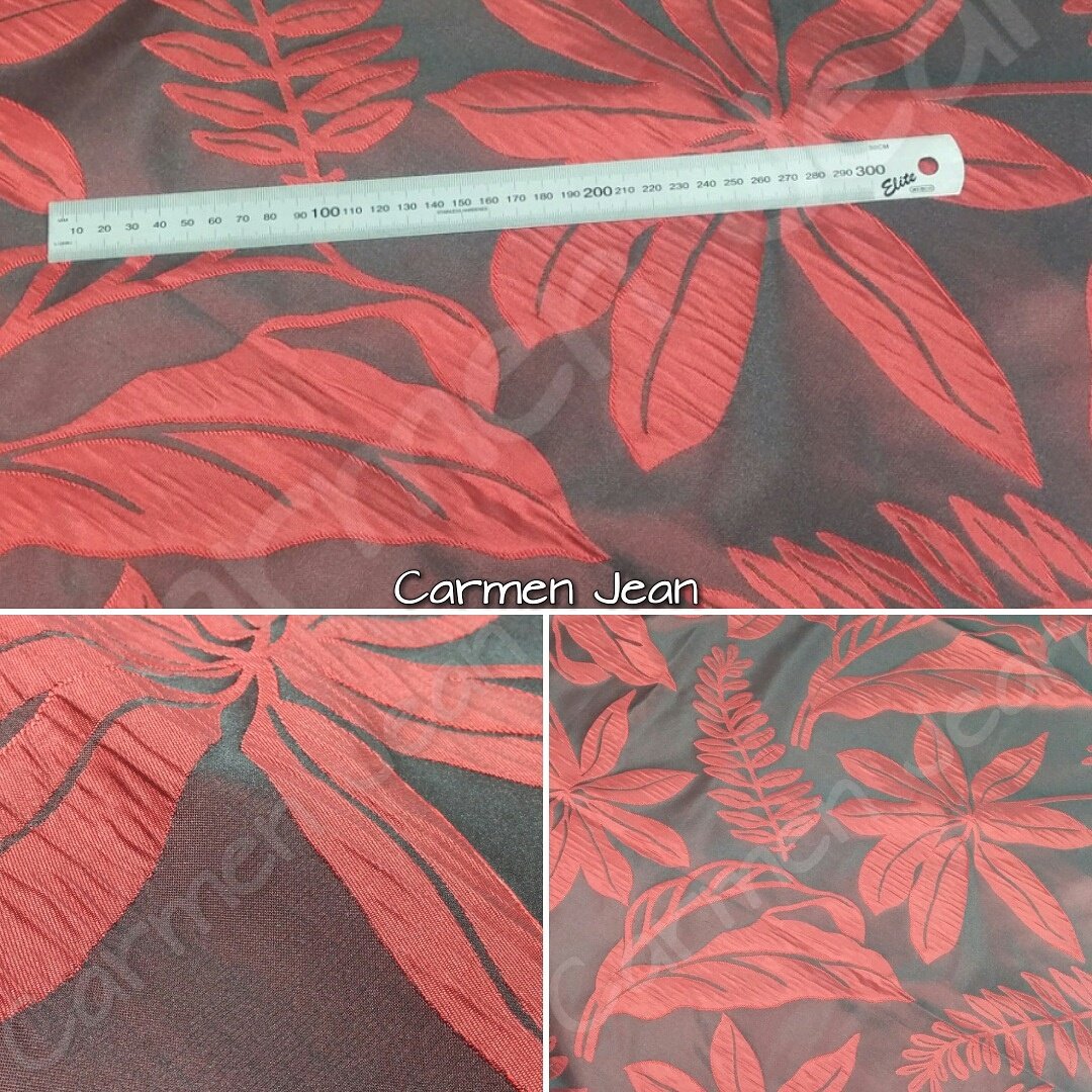 Look what I have! This is upholstery fabric &amp; has large red textured leaves &amp; flowers with a dark red background. Looking one way, the background has a black tint, &amp; another way, a red tint. So purdy! #madeinFrance #handmade #handbag #fashion #sewing #fabric #coudre #Couture