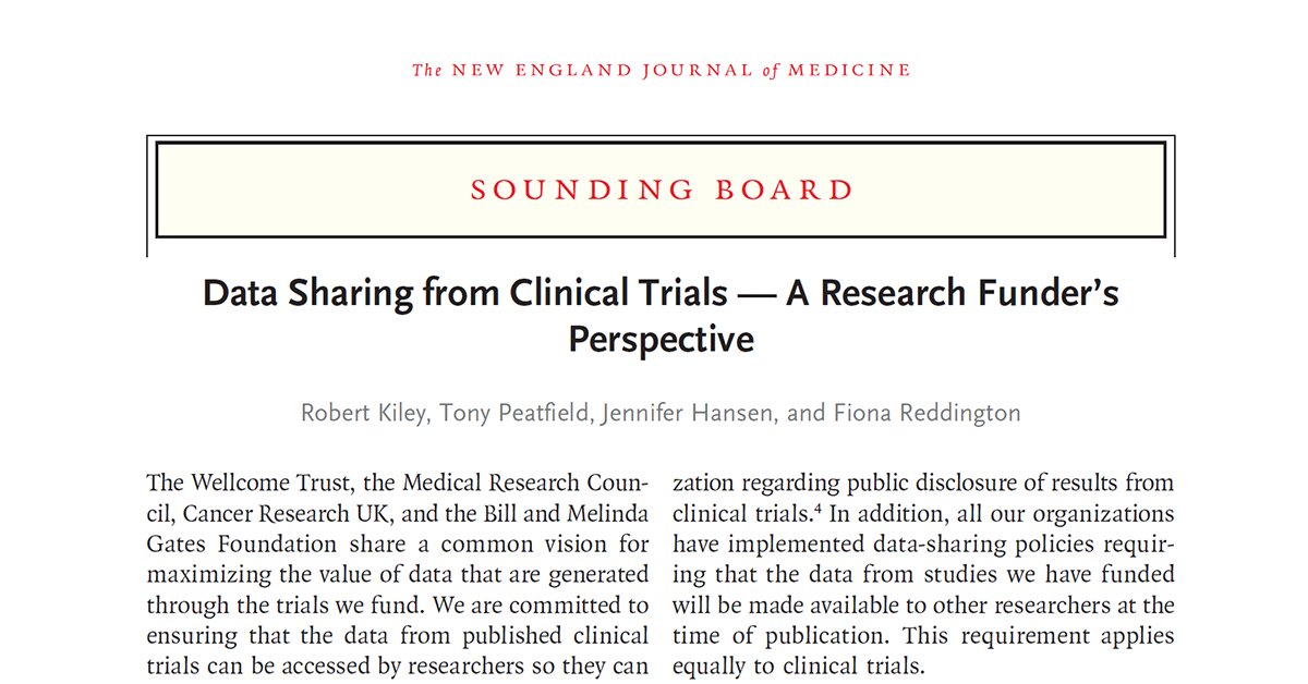 NEJM's tweet photo. Sounding Board: #DataSharing from Clinical Trials — A Research Funder’s Perspective https://t.co/YuCsSTYUdS https://t.co/YiBK5BxI1D