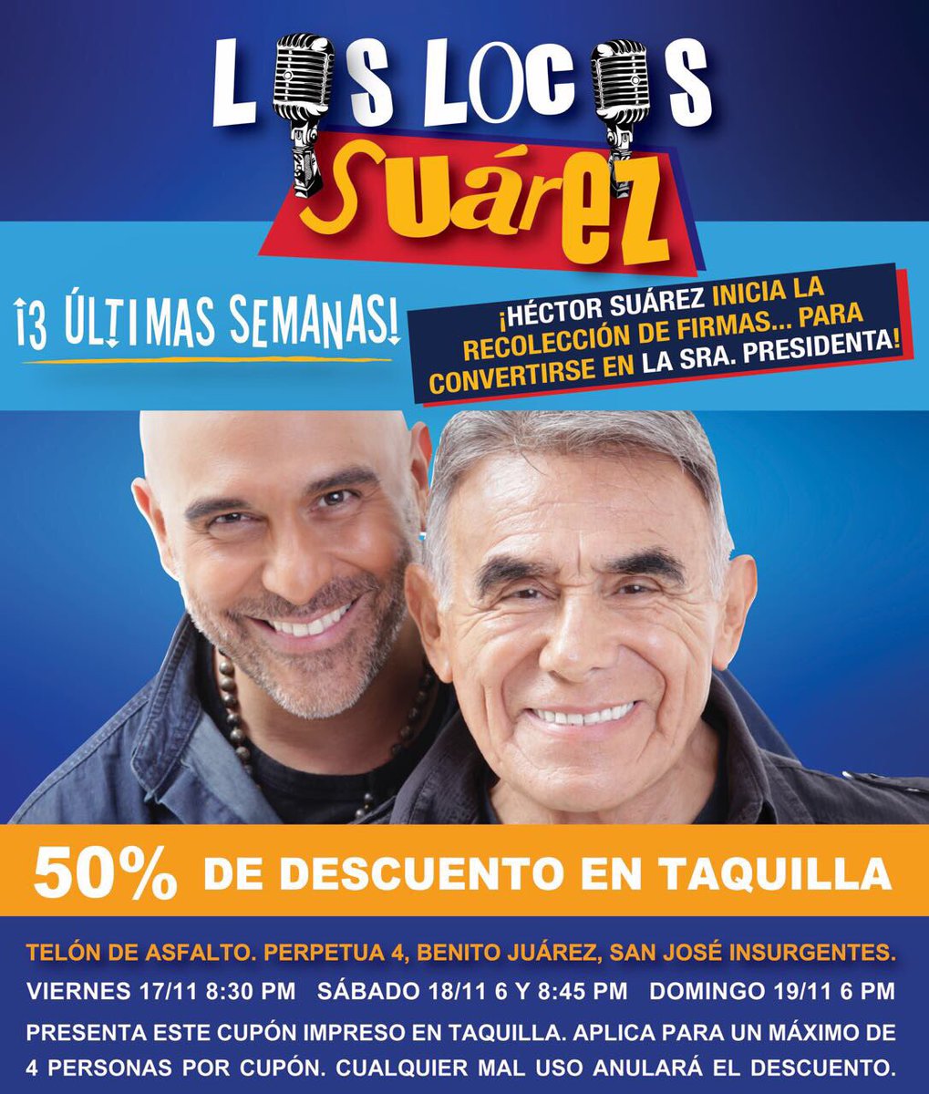 wiechers1's tweet photo. El manicomio de @loslocossuarez entra a la recta final y no hay pretexto pa dejar de acompañarnos en @TELONDEASFALTO este mismo fin... 🎭👇🏽 https://t.co/1D4p7jhwAe