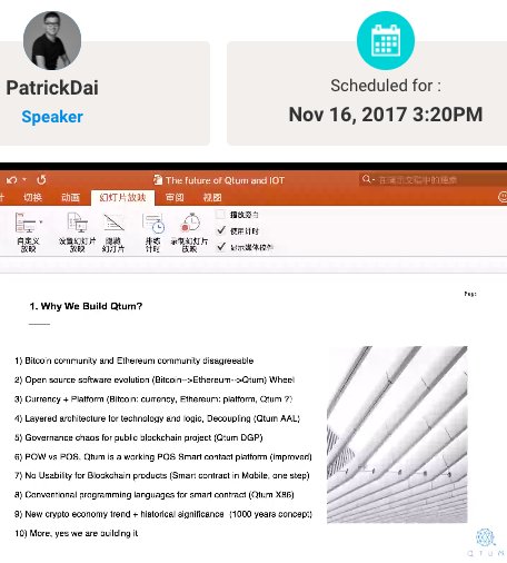 WithTheBest's tweet photo. Patrick Dai from @QtumOfficial is live and presenting Connecting Devices with #Blockchain for #BlockchainWTB https://t.co/xSNi3VIsdo