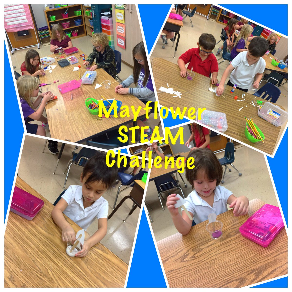 ash_douglass's tweet photo. Designing and testing their Mayflower replicas! Will your ship float or sink on the dangerous journey?? @striblingstars #WeAreStribling https://t.co/syth6thxkj