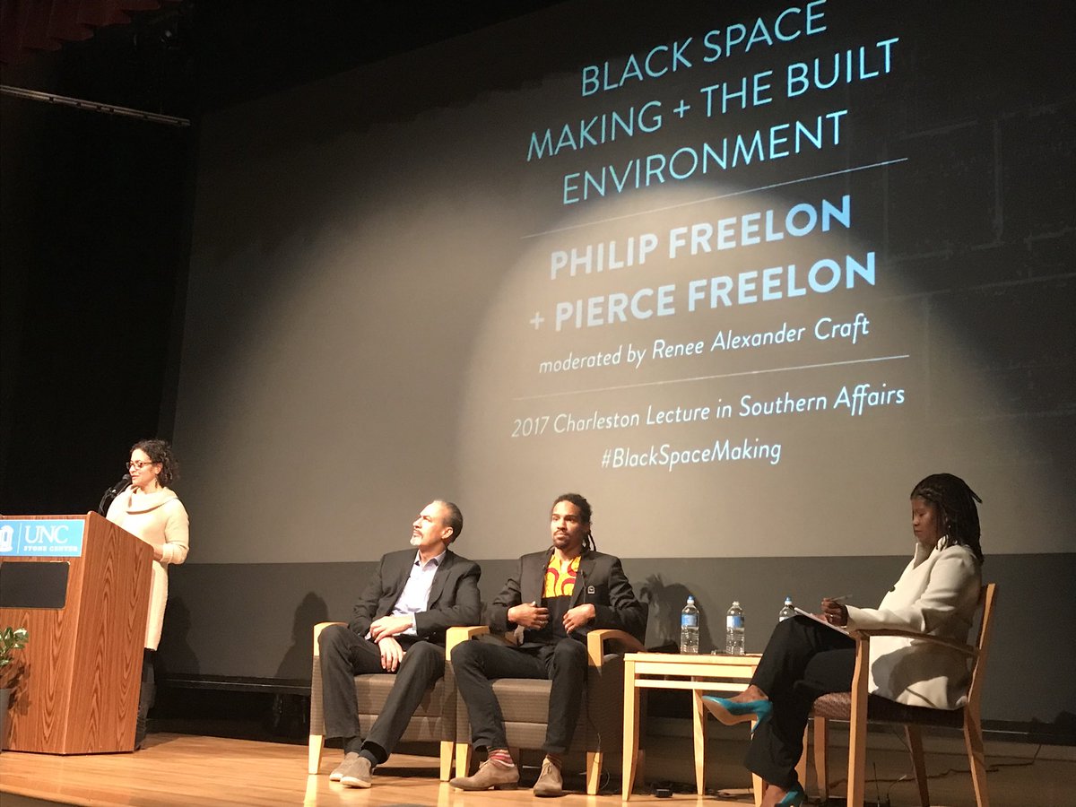 Great crowd for the <a href="/UNCSouth/">UNC Center for Study of the American South</a> #Charleston Lecture w/ <a href="/pfreelon/">Philip Freelon</a> &amp; <a href="/piercefreelon/">Pierce Freelon</a> mod by @ReneeCraft #BlackSpaceMaking