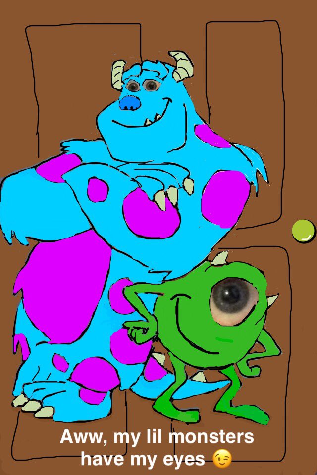 FeganAdrian's tweet photo. My latest using my own eyes 👀👁 #snapchatart 
#Snapchat #monstersinc #mikewazowski #Sully 
#snapart 
@BillyCrystal #johngoodman https://t.co/fbRtCsfzv9