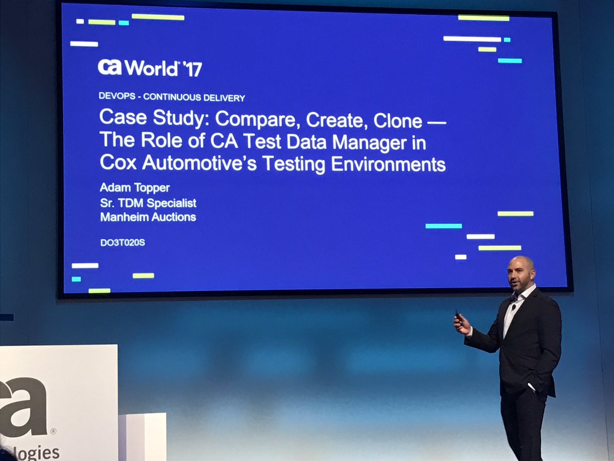 YourTechTrends's tweet photo. @CoxAutomotive @Manheim_US Adam Topper talks about @CAinc #testdatamanager and using it for their #digitaltransformation and #agiletransformation at #CAWORLD https://t.co/ukXPiMOu9v