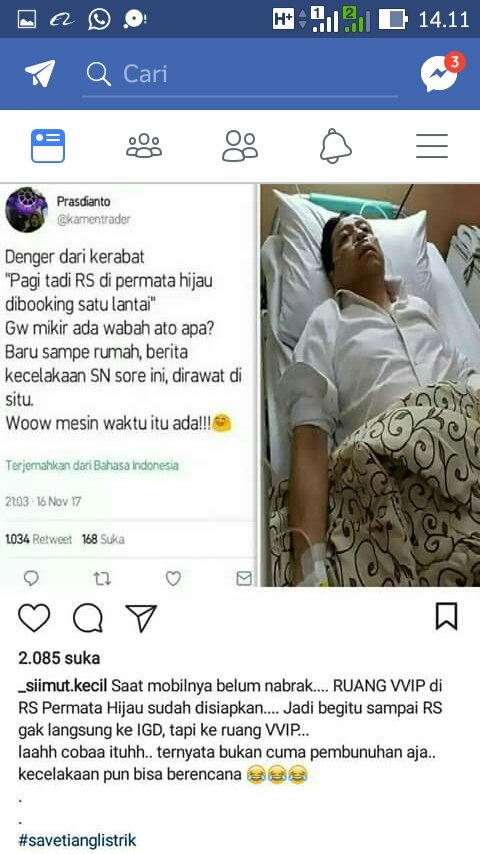 ady_oneche's tweet photo. #SaveTiangListrik ternyata oh ternyata...nabrak belom VIP RS medika permata hijau sdh di booking.. https://t.co/ei4jkjfVrQ
