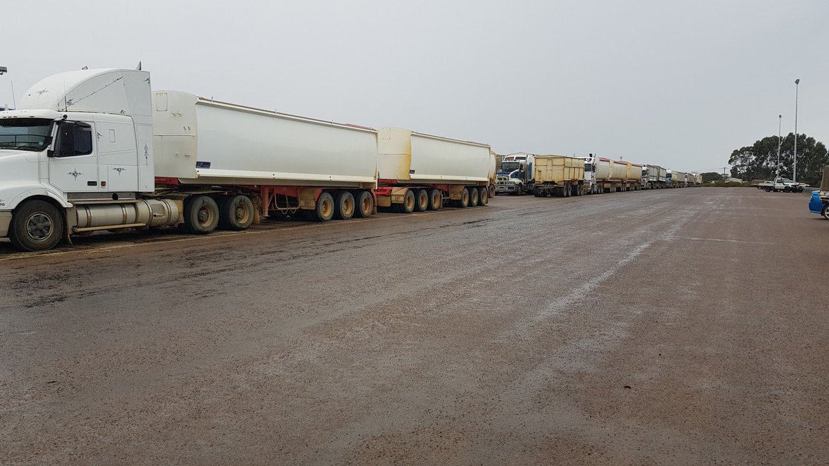 Trucks queued at CBH Chadwick (Esperance) yesterday, after a hot day. Photos by <a href="/BenCurtis20/">Ben Curtis</a>