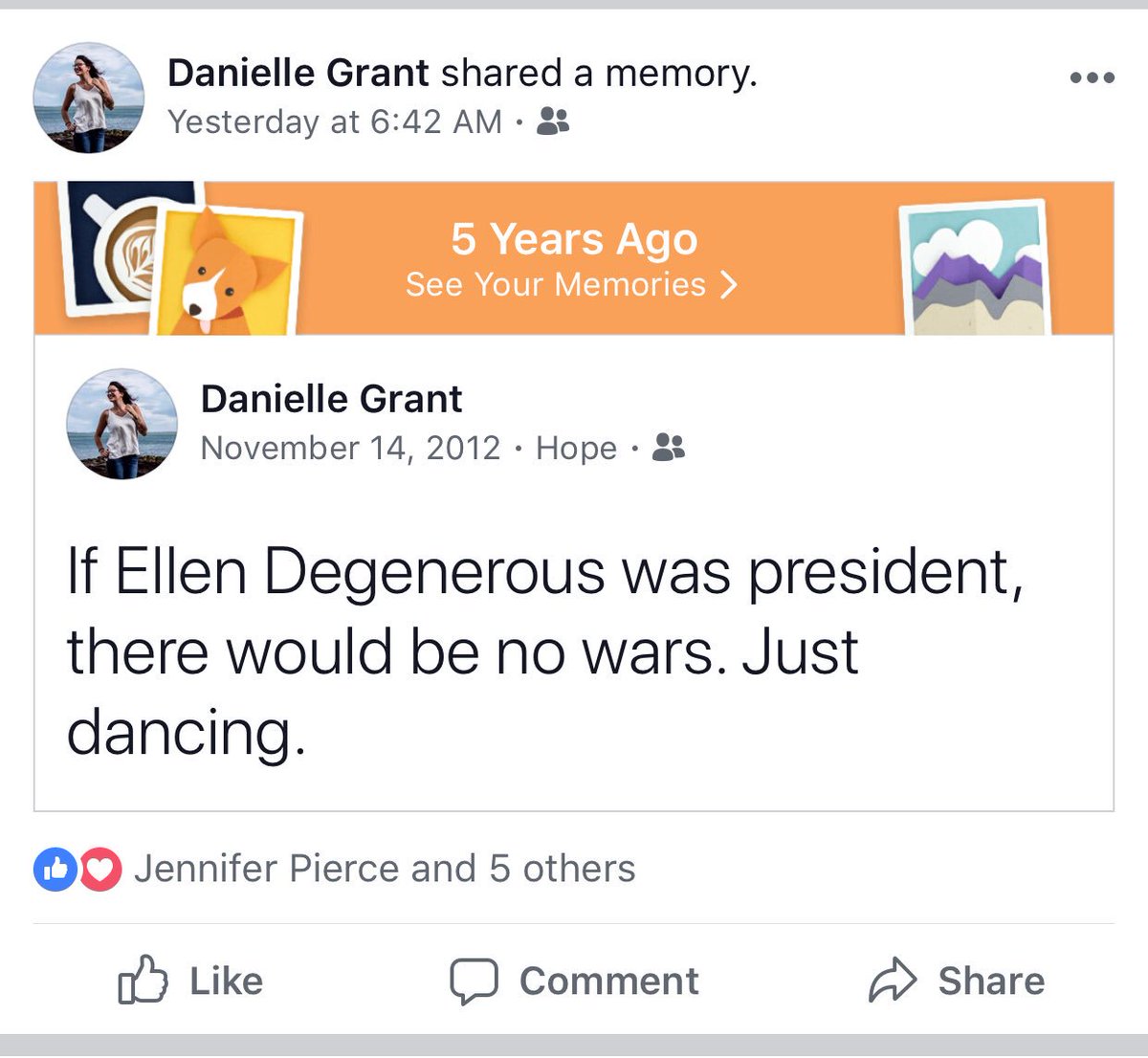 DanielleG88's tweet photo. I said this 5 years ago. We need this more than every now @TheEllenShow #ellenforpresident 🙌🏻 #butimcanadian  🇨🇦 https://t.co/ahofWHENS8
