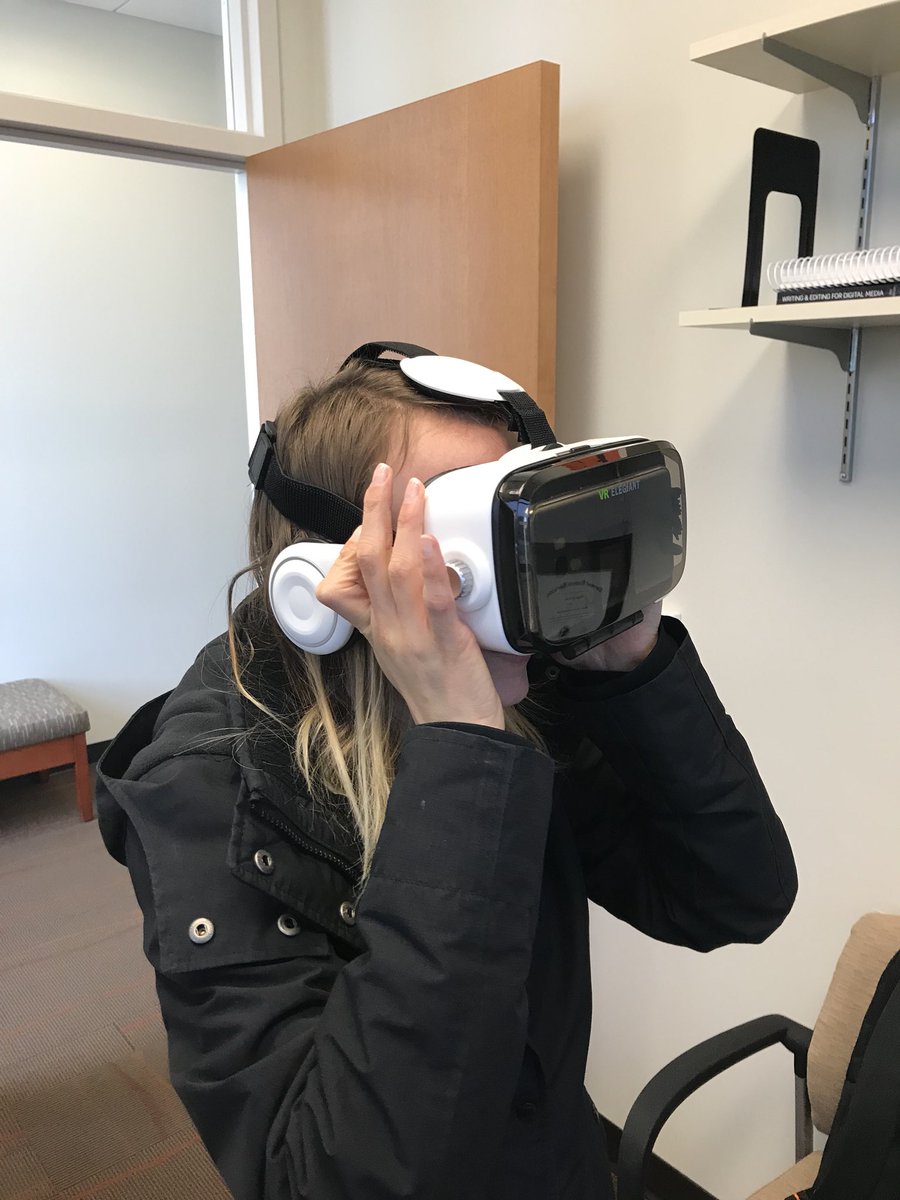 el_venter's tweet photo. Forgot to post this earlier! This is humble beginning, but we have some VR gear for department! @Nayyanue happened to be 1st to test out real quick as she already had VR experience on her phone. What a blast just the short moment! #evm441 #evm251 #evm213 #cmumasscomm https://t.co/krHSQO5v57