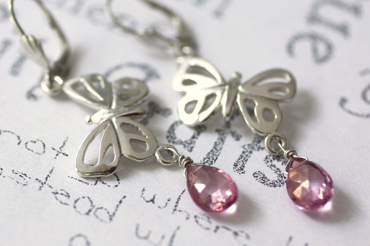 Pink Topaz Gemstone Drop Sterling Silver Butterfly Earrings tuppu.net/c96b755c #jetteam #PinkTopaz