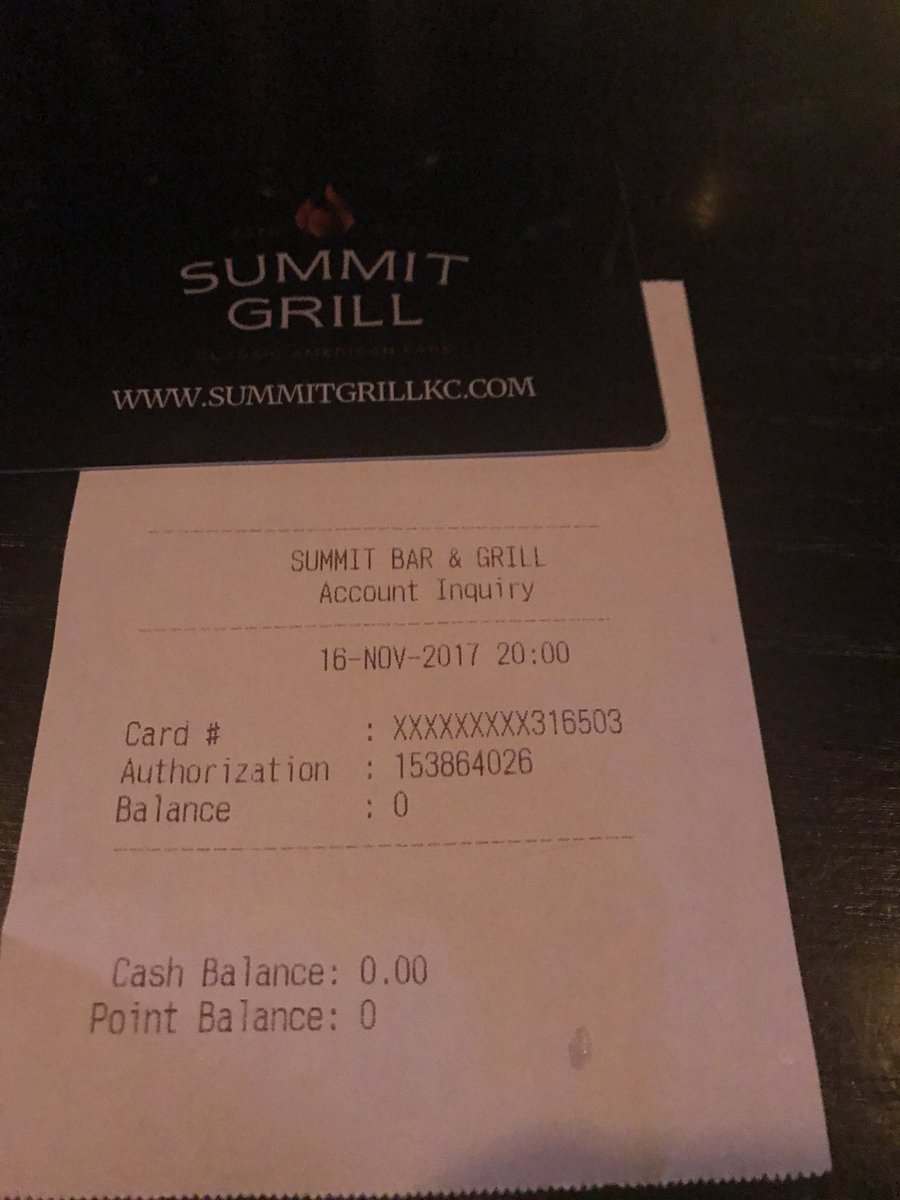 1MichelleTurner's tweet photo. Hi @JakesJournal at your MS150 KC Bier Co. fundraiser I won a gift card to Summit Grill and I’m finally trying to redeem it, but the balance is $0. Any idea what may have happened? Pretty bummed. https://t.co/1on9auMYdh