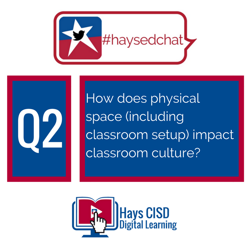 EdTxAnn's tweet photo. Q2: How does physical space (including classroom setup) impact classroom culture? #haysedchat https://t.co/7grFNWvVMK