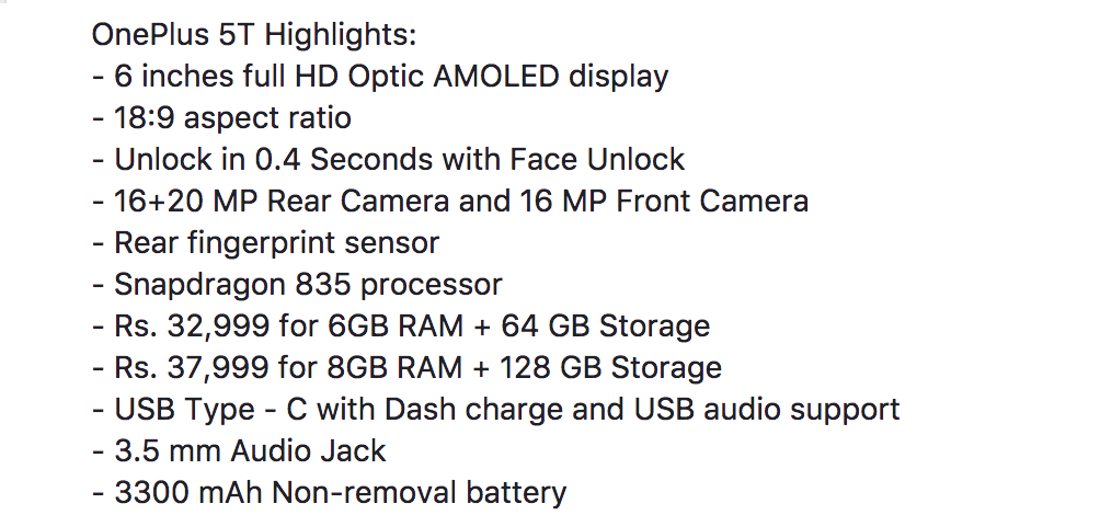 nishantkundan's tweet photo. #OnePlus5T #OnePlus5TLaunch #OnePlus5TSpecifications #OnePlus5TFeatures @OnePlus_IN @oneplus @getpeid https://t.co/GoBOeu5Fqo