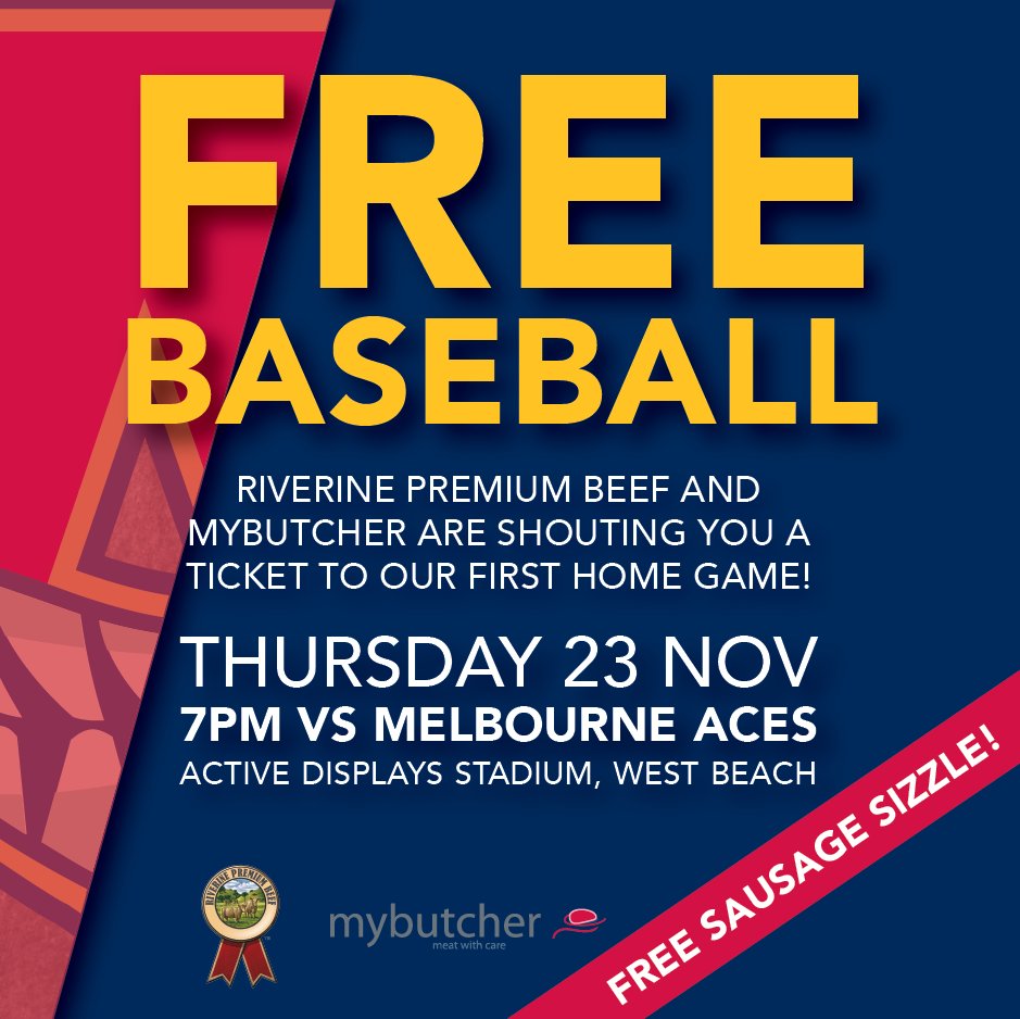 Riverine Premium Beef &amp; Mybutcher are so excited about our season starting today that they bought a ticket for EVERY SOUTH AUSTRALIAN to our first home game on Thursday.
They're also laying on a FREE sausage sizzle for everyone in attendance.
More details: bit.ly/2zJsXu0
