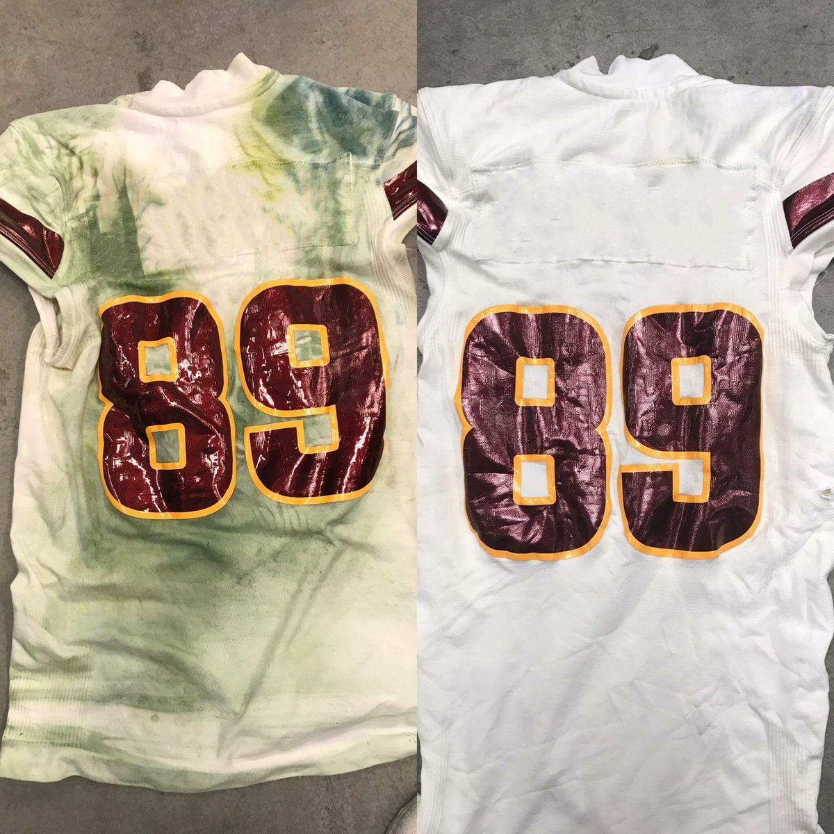 UNXinc's tweet photo. This is how you #PowerUp! with #UNX! Thank you to Jerry Neilly and the #ASU Sun Devil Football equipment staff for sharing this before and after picture. #ThisIsUNX #UNXclean #SpecTakClean #BeTheClean #UNXathletics #TheBrick #UNXExtremeClean #SpecTak #forksup #changethegame https://t.co/SDZW1Nso22