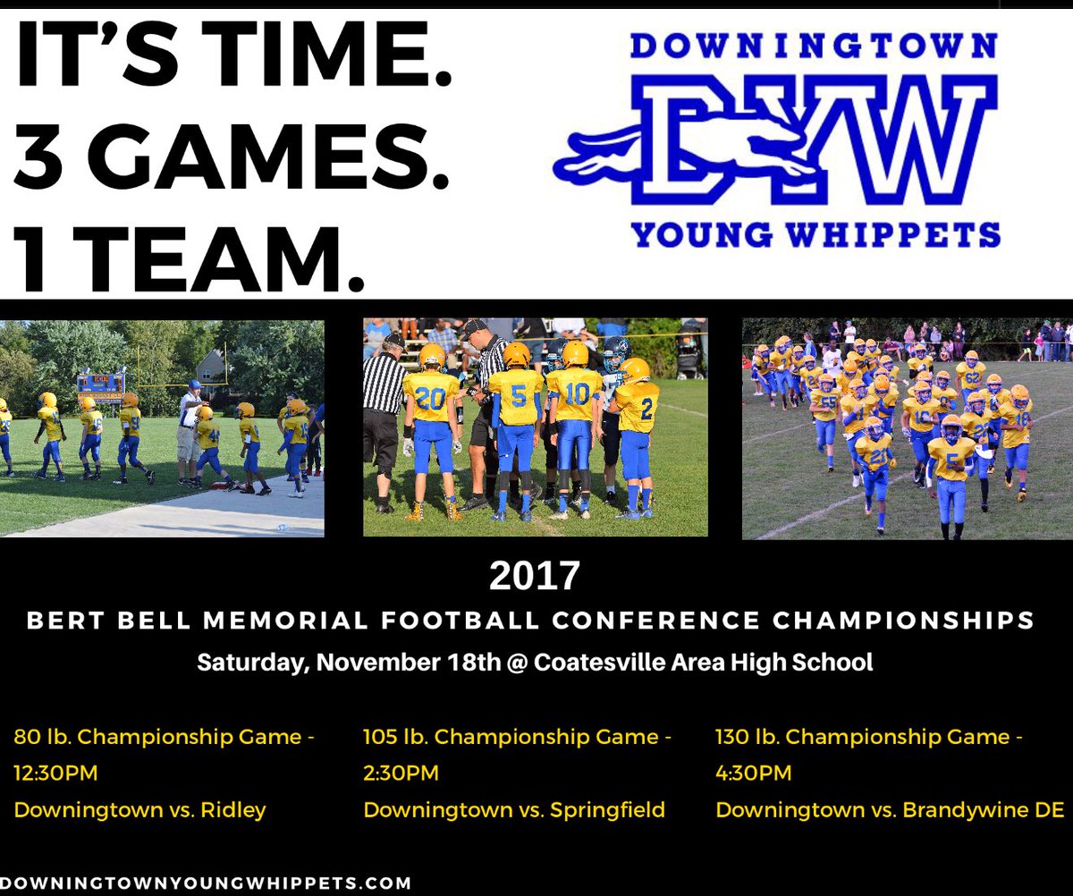 DYW_Nation's tweet photo. HERE WE GO.  All 3 Young Whippet Varsity squads are heading to the #bertbellchampionships on Saturday. Come out and support these dedicated young athletes in what are sure to be three amazing games! #Downingtown #youthfootball https://t.co/w6ZrYmQ9eW