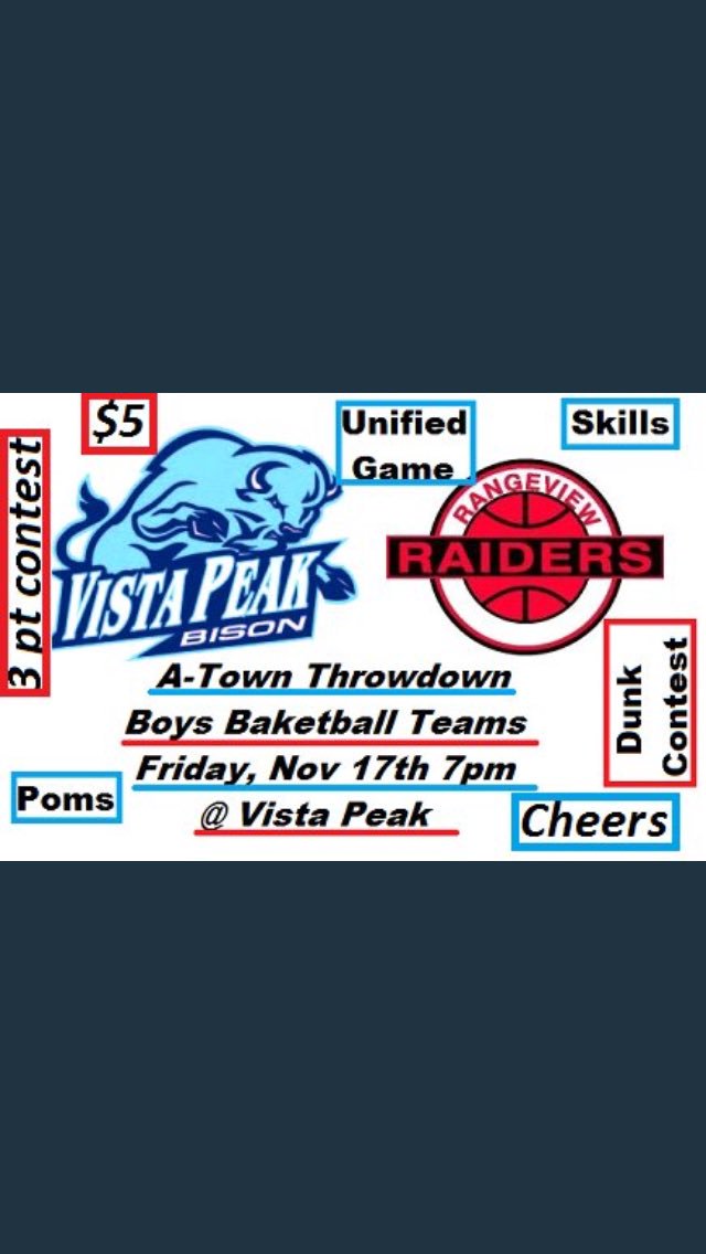 Keenon Clement (@taoofkc) on Twitter photo A-Town Throwdown Friday night at 7:00. $5 for everyone at the door. No free entry. Looking forward to seeing a packed house for this awesome event. <a href="/RaiderBoysHoops/">Rangeview Basketball</a> <a href="/vistapeakbison/">Vista Peak Athletics</a> @VistaPEAK2017 <a href="/Bball_CO/">BasketballColorado</a> <a href="/VPPrepAthletics/">Vista PEAK Athletics</a> <a href="/J_P_Sully/">J_P_Sully</a> A-Town Throwdown Friday night at 7:00. $5 for everyone at the door. No free entry. Looking forward to seeing a packed house for this awesome event. <a href="/RaiderBoysHoops/">Rangeview Basketball</a> <a href="/vistapeakbison/">Vista Peak Athletics</a> @VistaPEAK2017 <a href="/Bball_CO/">BasketballColorado</a> <a href="/VPPrepAthletics/">Vista PEAK Athletics</a> <a href="/J_P_Sully/">J_P_Sully</a>