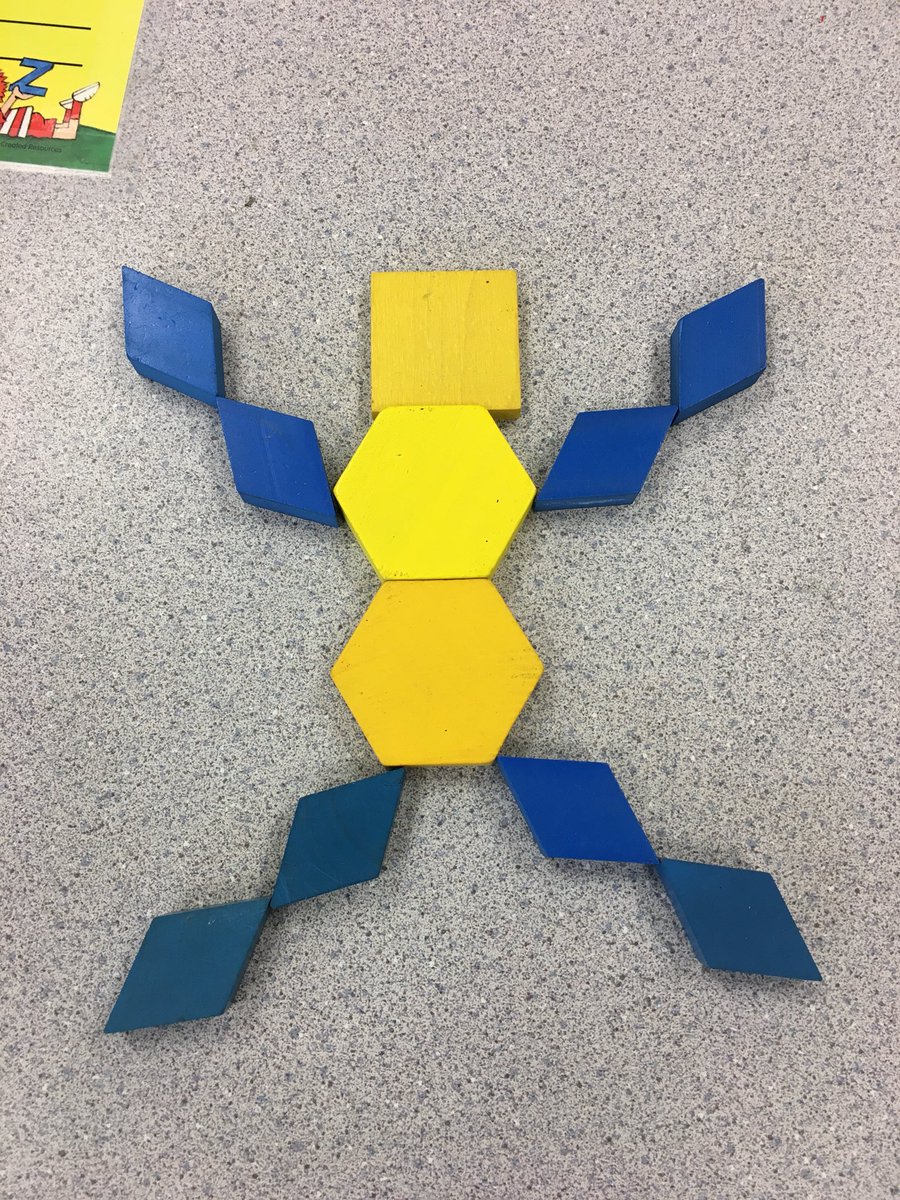 MrsSMorrish's tweet photo. What can you do with #patternblocks ? Students decided to use the shapes to make their friends. Loved seeing student choice in what blocks to use and how to build :) #sd36learn #looseparts https://t.co/h95HZ0nMuG