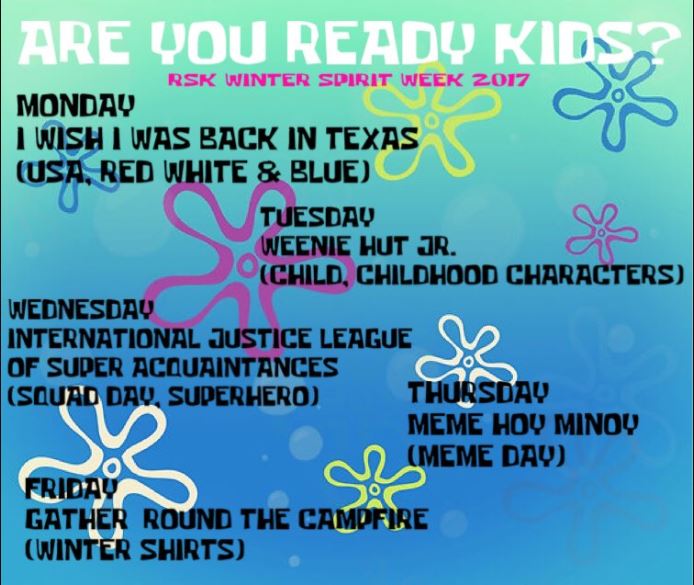 Raymond Kellis On Twitter Winter Spirit Week December 4 8 Next Week Is Our Sponge Bob Themed Winter Spirit Week Are You Ready Kids Check The Picture To Find The Dress Up