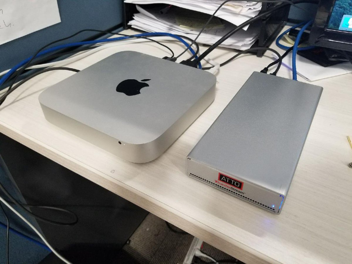 45Drives's tweet photo. Doing some testing in the lab today with our new @ATTOTechnology #thunderlink! Stay tuned for some test results! #sysadmin #Apple #atto #Storinator #bigdata #data #storageserver https://t.co/054CqAb3L5