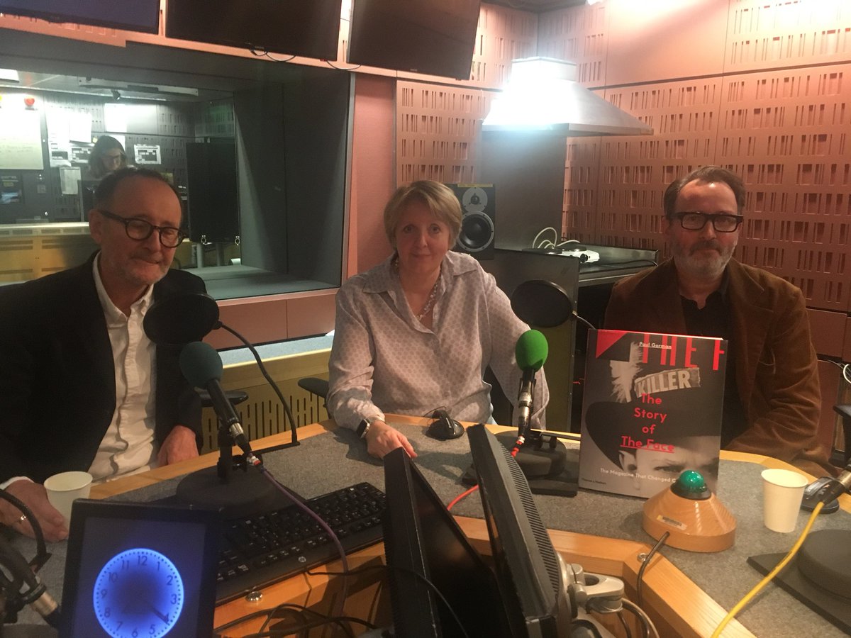 JohnWilson14's tweet photo. A style council convened in @BBCFrontRow studio. Nick Logan, founder of The Face, with Sheryl Garrett &amp; Paul Gorman, up next @BBCRadio4, the best dressed station https://t.co/G36QTHc5WY