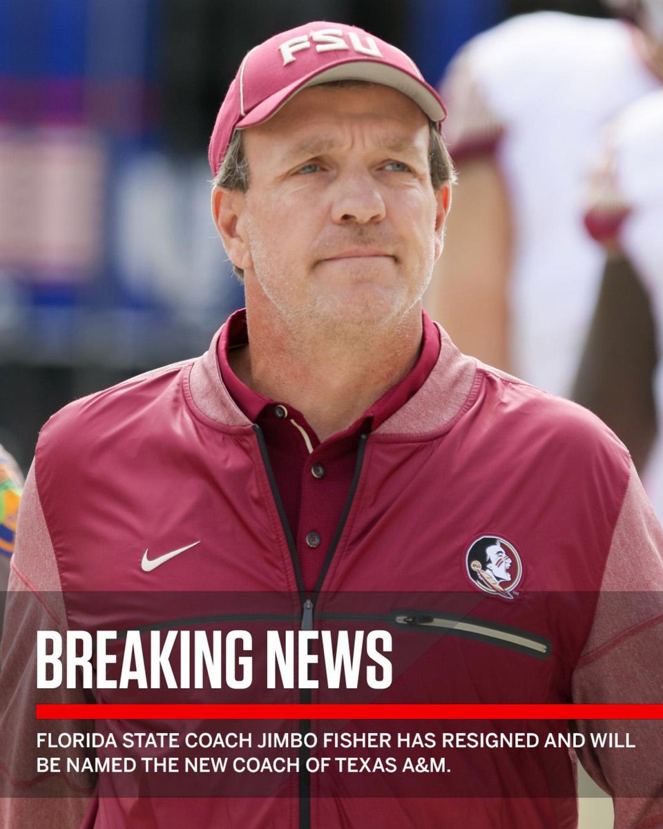 CUTV_NewsCenter's tweet photo. #BreakingSports: Jimbo Fisher is leaving #FloridaState for the coaching position at Texas A&amp;M. (Photo Credit: ESPN) https://t.co/GVYE7aUhbx