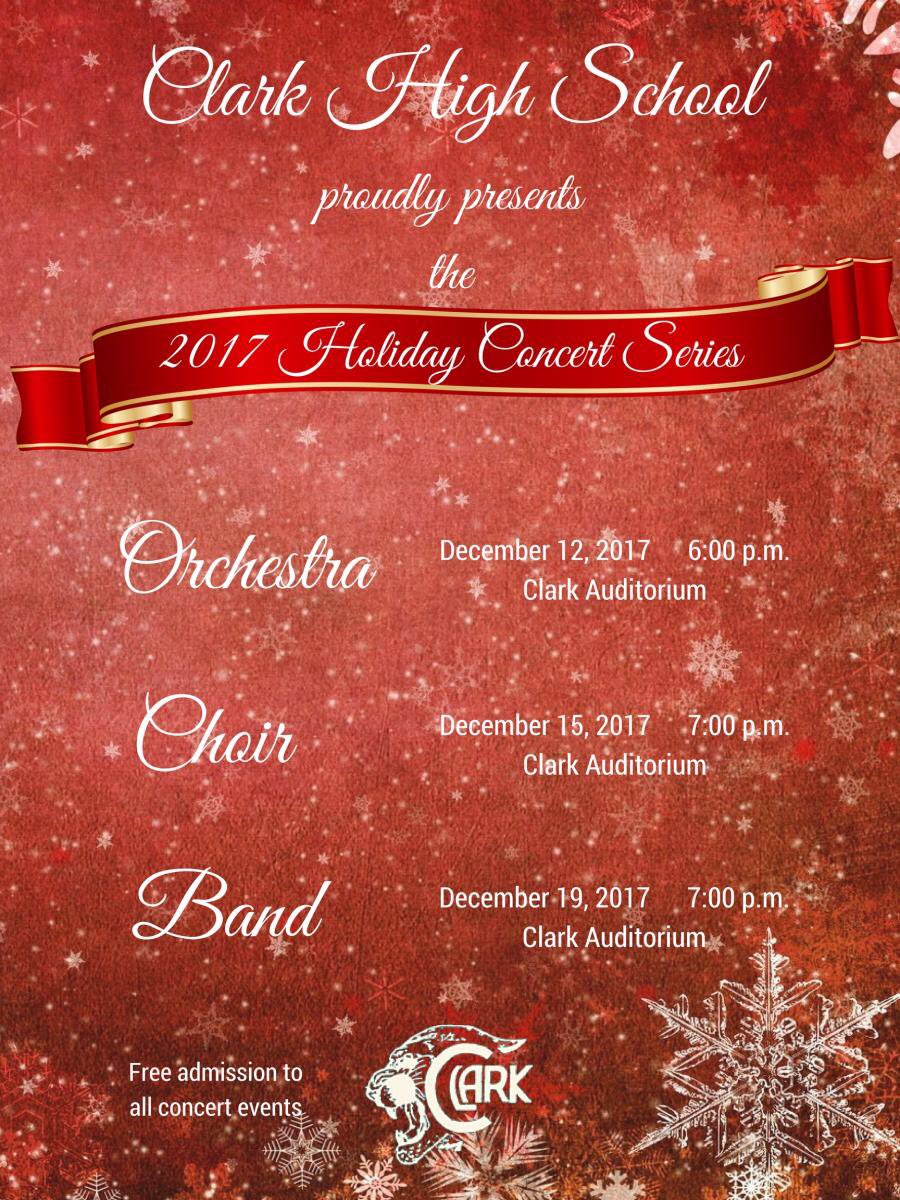 Hey #ClarkTexas make sure you make plans to join us for one of these awesome holiday concerts.  They are sure to be excellent musical evenings!🐾🎶