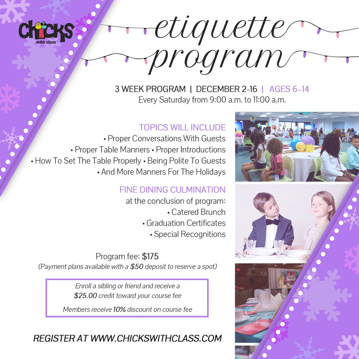 chickswclass's tweet photo. New Etiquette Program starts this weekend!!! #houston #chickswithclass #etiquette #kids #programs #tistheseason #december https://t.co/nLp2OfdBH4