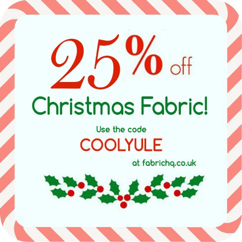 FabricHQ's tweet photo. 25% off all Christmas Fabric is now on!  Use code COOLYULE at the checkout.  NOW is the time to get making before the Christmas craziness sets in. Happy December everyone! https://t.co/H6QVvxFuge #chrismasfabric #coolyule #fabricsale #makehq https://t.co/xviXeyyKfC