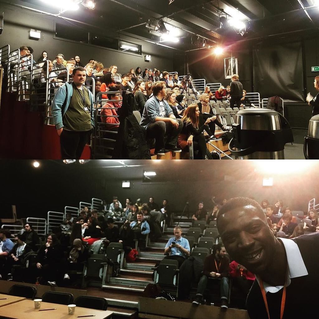 MediaTutorKaty's tweet photo. Waiting for the pitches to start earlier today with @peterbakare at the @ideasfoundation Creative Media Camp with @20centuryfoxuk @themcrcollege #tmccmc #CMC2017IF https://t.co/F3L9BqSTUG