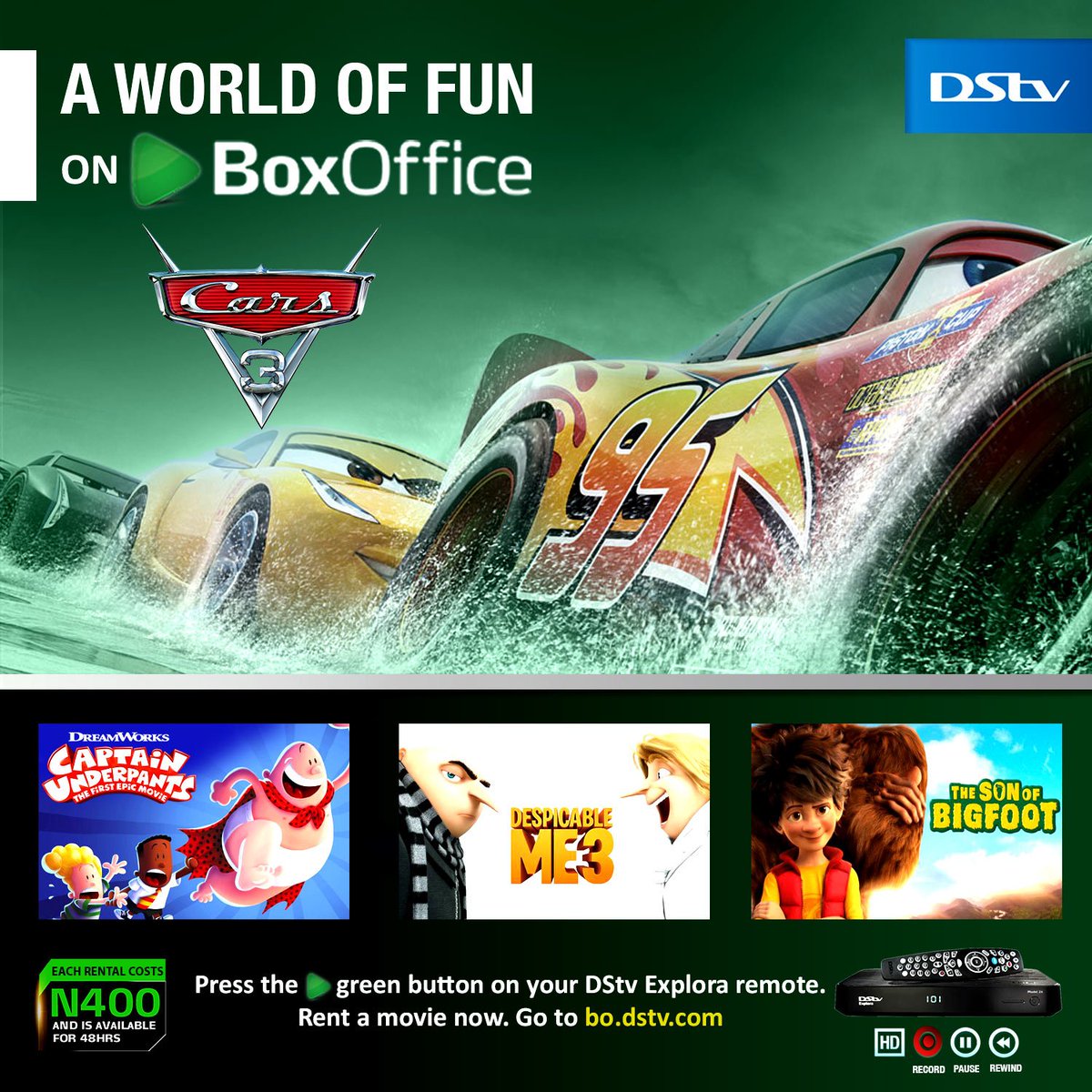 Dstv Nigeria On Twitter Keep The Dstvkids Entertained This Festive Season Cars 3 Captain Underpants Despicable Me 3 And The Son Of Bigfoot Are All Available To Rent On Dstvboxoffice Ilovedstv Enjoydstv