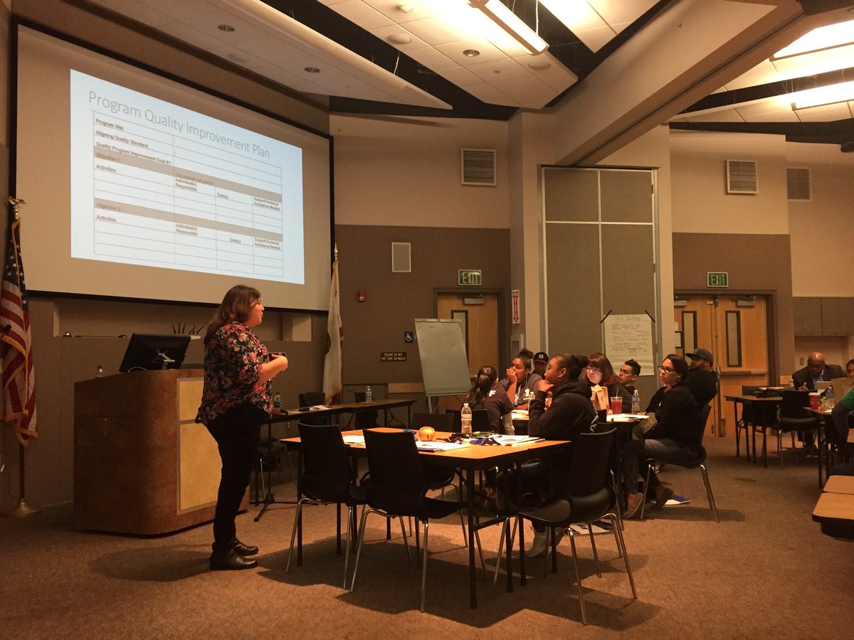 R9Liza's tweet photo. Anissa, CDE, guiding the Chula Vista #expandedlearning programs staff through the Program Quality Improvement Plan template #R9asp https://t.co/0pNsHTvhie