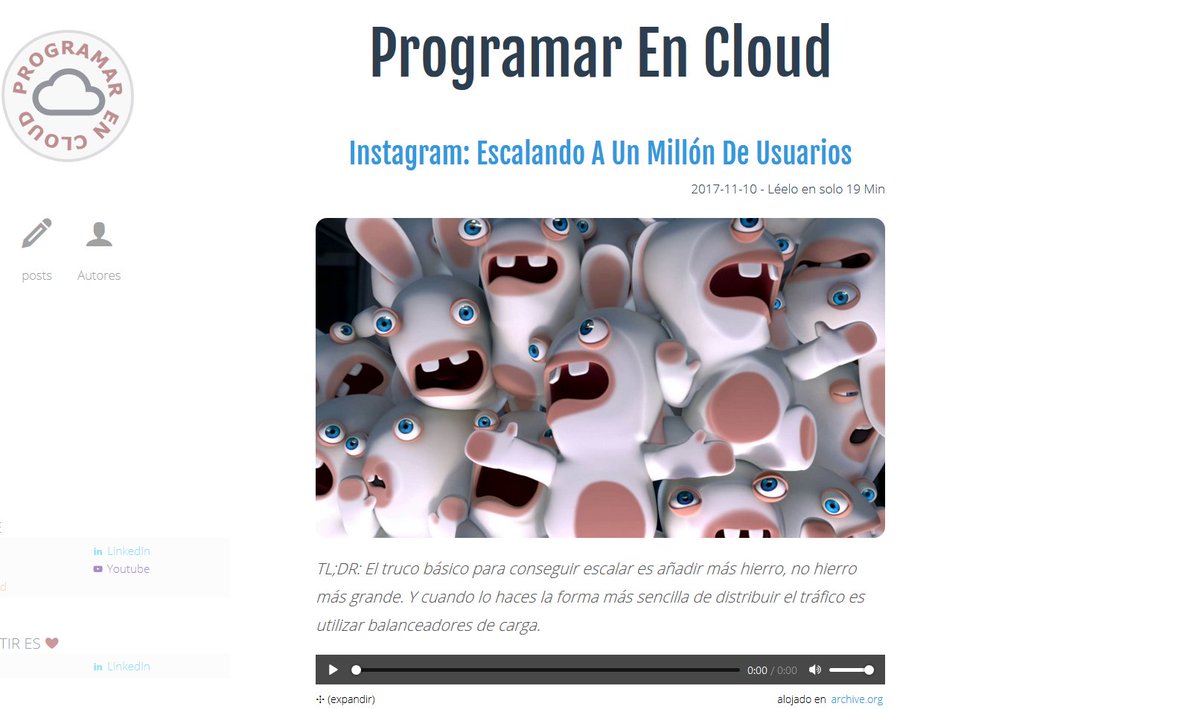 ciberado's tweet photo. ¡Es viernes! ¡Y https://t.co/ZdJX7rjMq0 está de vuelta! :-) En este capítulo te cuento la arquitectura con la que Instagram sobrevivió a su propio éxito. Dadle al RT majos, que hay que recuperar el ritmo! https://t.co/U1VwhVuBts https://t.co/IVbzbUYNax
