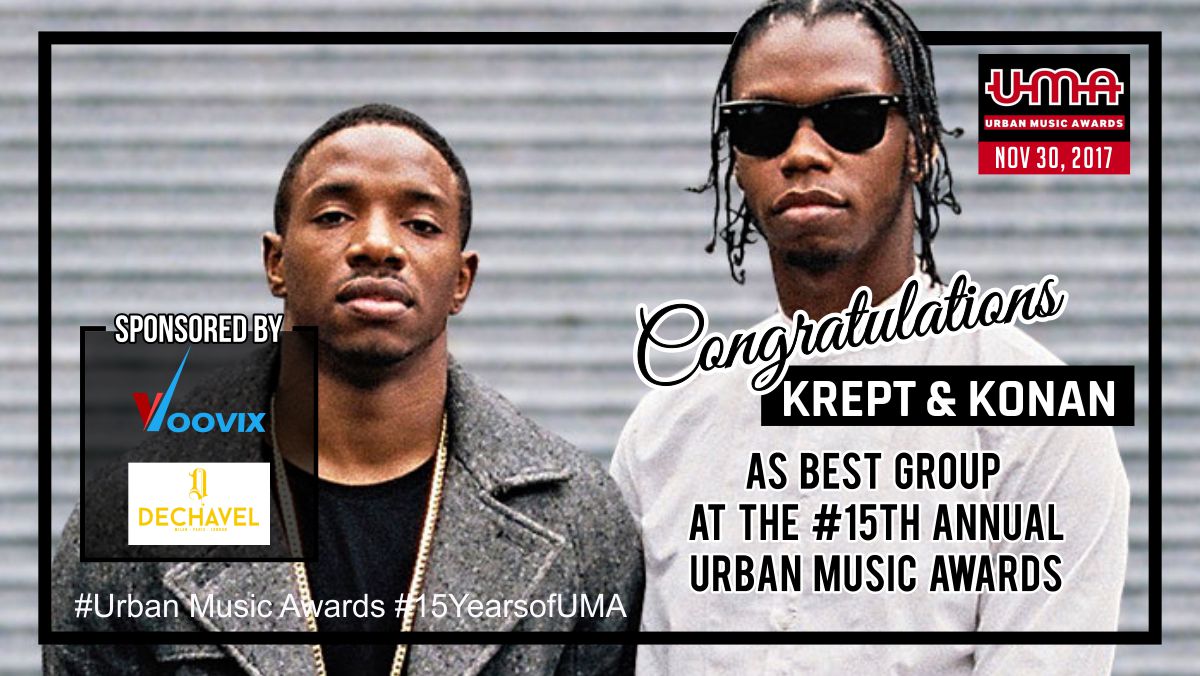 Urbanmusicaward's tweet photo. Congratulations to @kreptplaydirty & @konanplaydirty voted #BestGroup2017 at the @Urbanmusicaward last night . #UMA #UrbanMusicAwards #15YearsofUMA #NewMusicFriday https://t.co/qVtOKeli5G