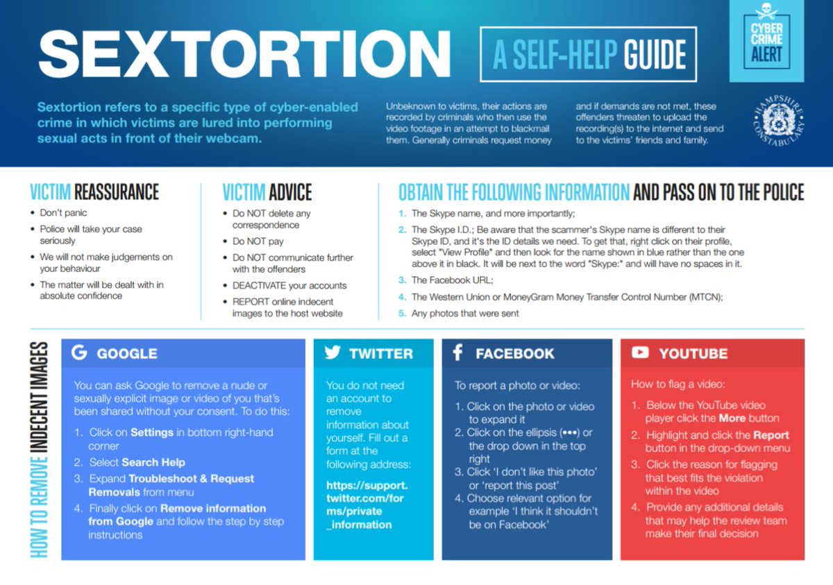 UPSUadvice's tweet photo. If you do become a victim of #sextortion try not to panic and contact the police! file:///C:/Users/mortonh/Documents/Downloads/Chrome%20Downloads/1653589_Sextortion_Self_help_guide.pdf @HantsPolice #UPSUKeepSafe https://t.co/533VFJDJSm